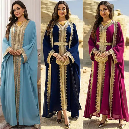2PCS Muslimische Frauen Luxus Kimono Strickjacke Innere Kleid Set Dubai Abaya Kaftan Marokko Abend Party Kleid Djellaba Eid Jalabiya Neue.