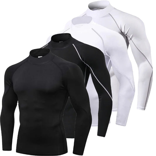 Men's Workout Compression Shirt Quick Dry Running T-shirt Turtleneck Long Sleeve Rash Guard Gym Base Layer Athletic Undershirt.