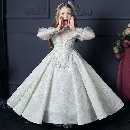 Mädchen Erstkommunion Kleid Blumen mädchen Hochzeit Pailletten Kleider für Kinder Klavier Leistung Vestidos Kinder Festzug Ballkleid
