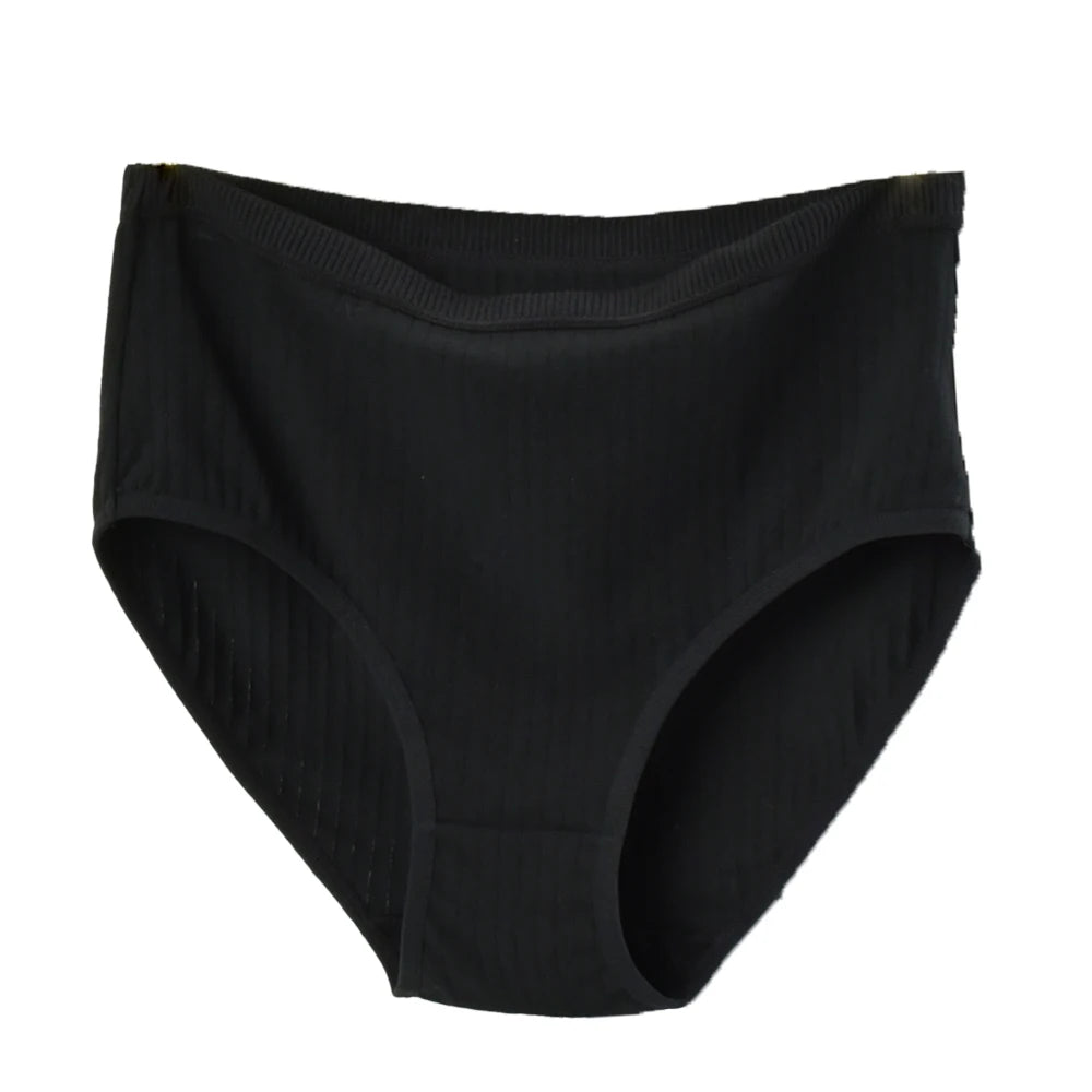 1pc Women's Cotton High Waist Panties – Vertical Stripe Plus Size Underwear Breathable Solid Lingerie Shorts Simple Lady Briefs.