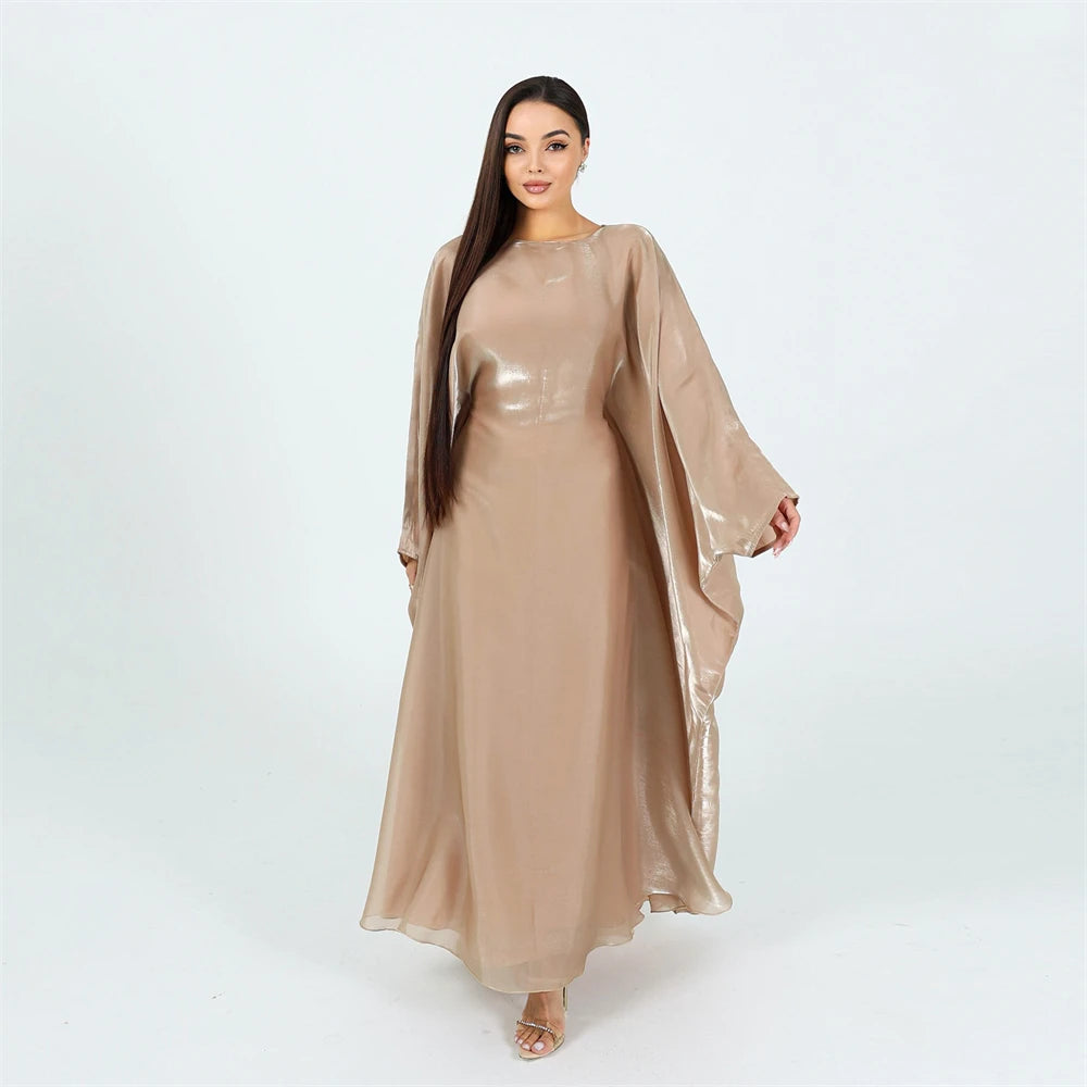 Muslim Kaftan Dress Satin Batwing Abaya For Women Dubai Luxury 2024 Islam Kebaya Robe Caftan Marocain Femme Musulmane Vestidos.