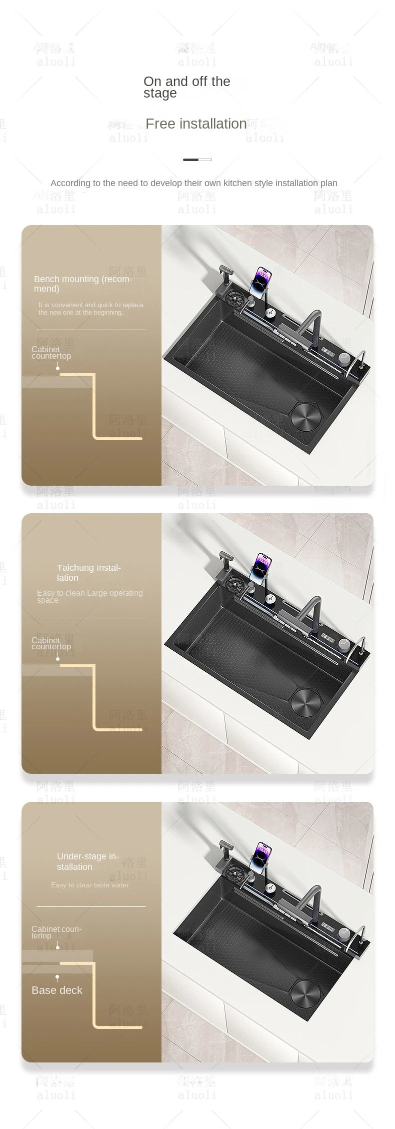 Kitchen 304 Stainless Steel Waterfall Sink, Large Single Slot, Digital Display Embossed Washing Basin Household Dishwashing Sink