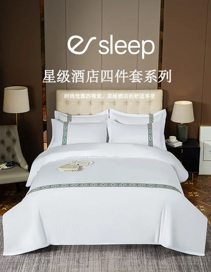 New 140g twill thickened hotel four-piece hotel linen pure white single quilt set webbing hotel bed and breakfast.