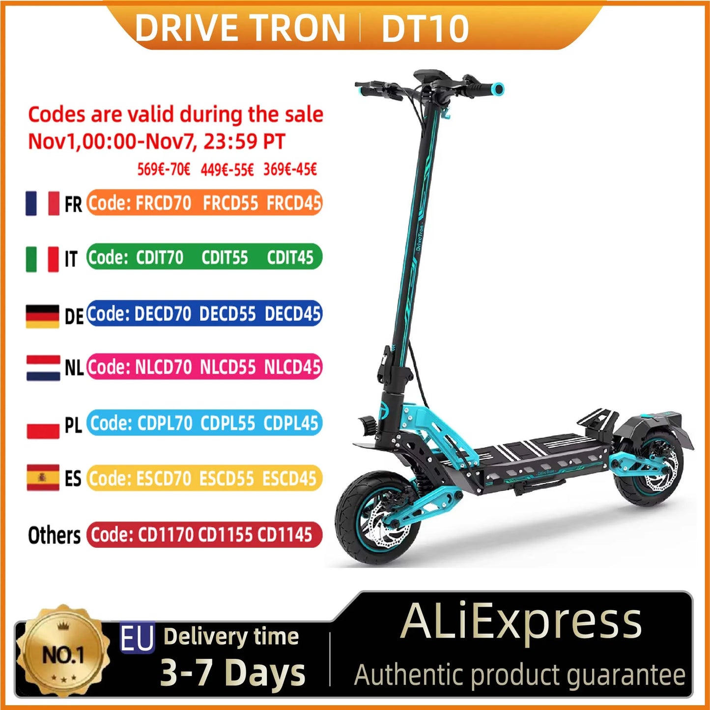 Drive Tron DT10 1400W Power Motor 48V 15.6AH Battery 10inch Folding E-Scooter Off-road Electric Scooters.
