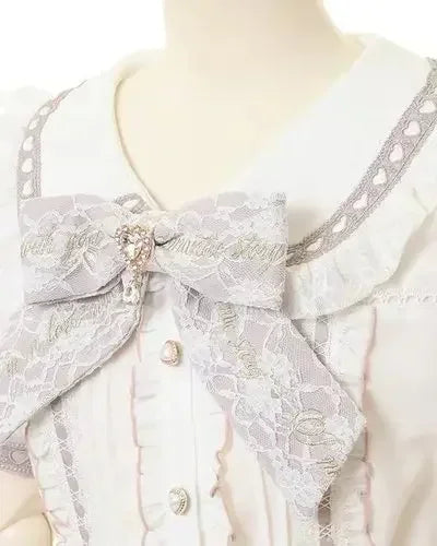 Rojita Stil Spitze Kragen Lolita Hemd Mode frauen Tops Sommer Nette Süße Bogen Schulter Slim Fit Kurzarm Blusen weibliche