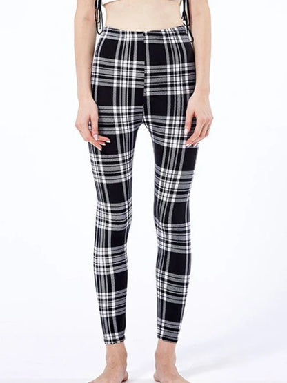 CUHAKCI Mode Plaid Druck Leggings Frauen Sexy Fitness Leggins Grid Floral Streifen Hosen Hohe Taille Bleistift Hosen