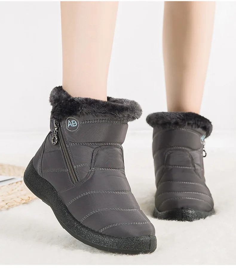 Boots Women's Ankle Boots With Fur Waterproof Snow Botas Mujer Elegant Winter Shoes For Woman Winter Boots Casual Black Footwear.