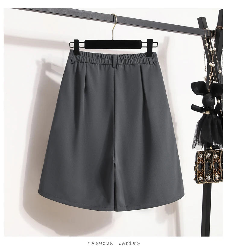 Women's A-Line High Waisted Wide Leg Short Pants Plus Size Casual Suit Shorts Summer 2025 Oversized Loose Five Quarter Pants.