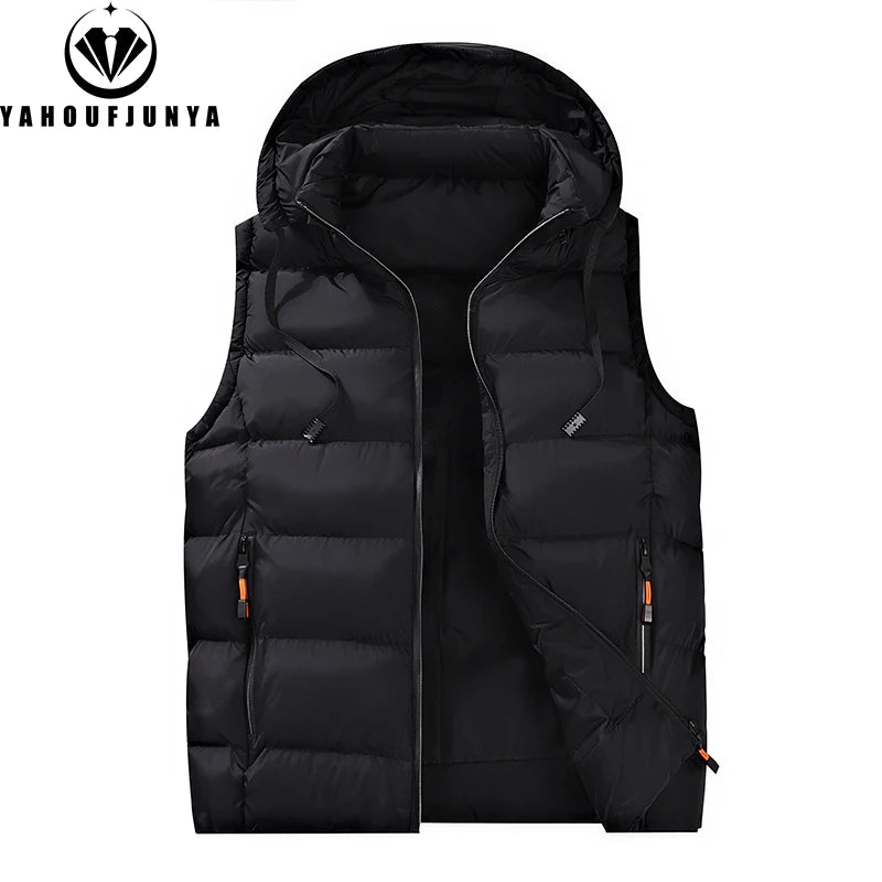 Autumn Winter Men Sleeveless Warm Detachable Hooded Vest Men Outdoor Windproof Casual Fashion Loose Brand Zipper Vest Male Coat.