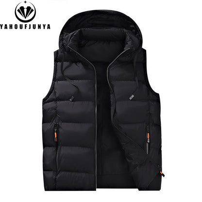 Autumn Winter Men Sleeveless Warm Detachable Hooded Vest Men Outdoor Windproof Casual Fashion Loose Brand Zipper Vest Male Coat.