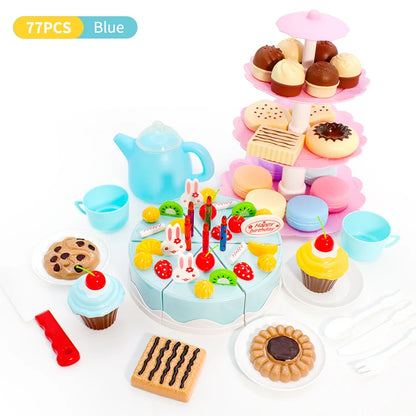 Girl Toy Cake DIY Minature Food Simulation Pretend Play Kitchen Set Tea Kid Cut Game Education Children Toys For 3 Year Birthday