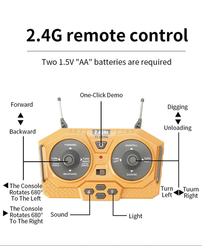 RC Excavator 1:20 Remote Control Truck 2.4G RC Crawler Engineering Vehicle Truck Radio Control Children's Day Christmas Gifts