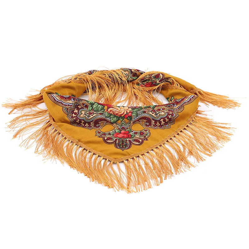 Women Luxury Floral Printed Russian Scarf Ukrainian Fringed Square Scarves Babushka Handkerchief Head Wraps Travel Shawl