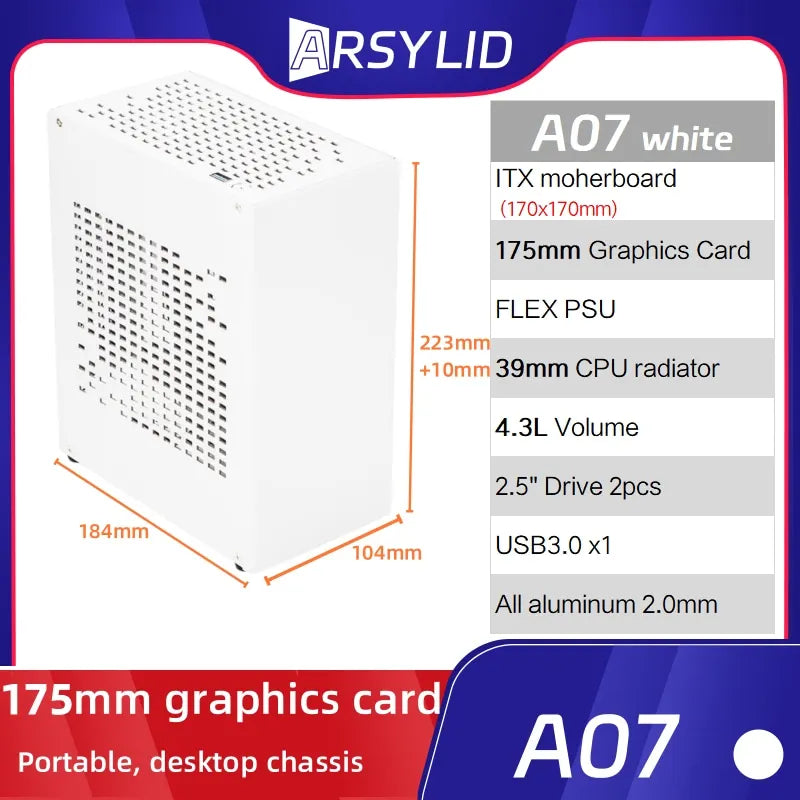 All Aluminum 2.0mm HTPC Mini ITX A4 Chassis Game Computer Support Graphics Card RTX2070 I5 Discrete Display Case K39 A07 A39.