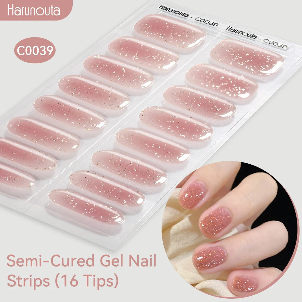 Harunouta Gradient Semi Cured Gel Nail Sticker Long-Lasting UV Nail Sticker UV/LED Extension Gel Nail Foil Gel Polish Full Cover