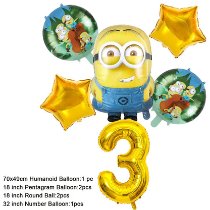 Cartoon M & Minions Geburtstag Party Dekoration Einweg Geschirr Tasse Teller Tischdecke Luftballons Gelb Große Augen Hintergrund Banner.