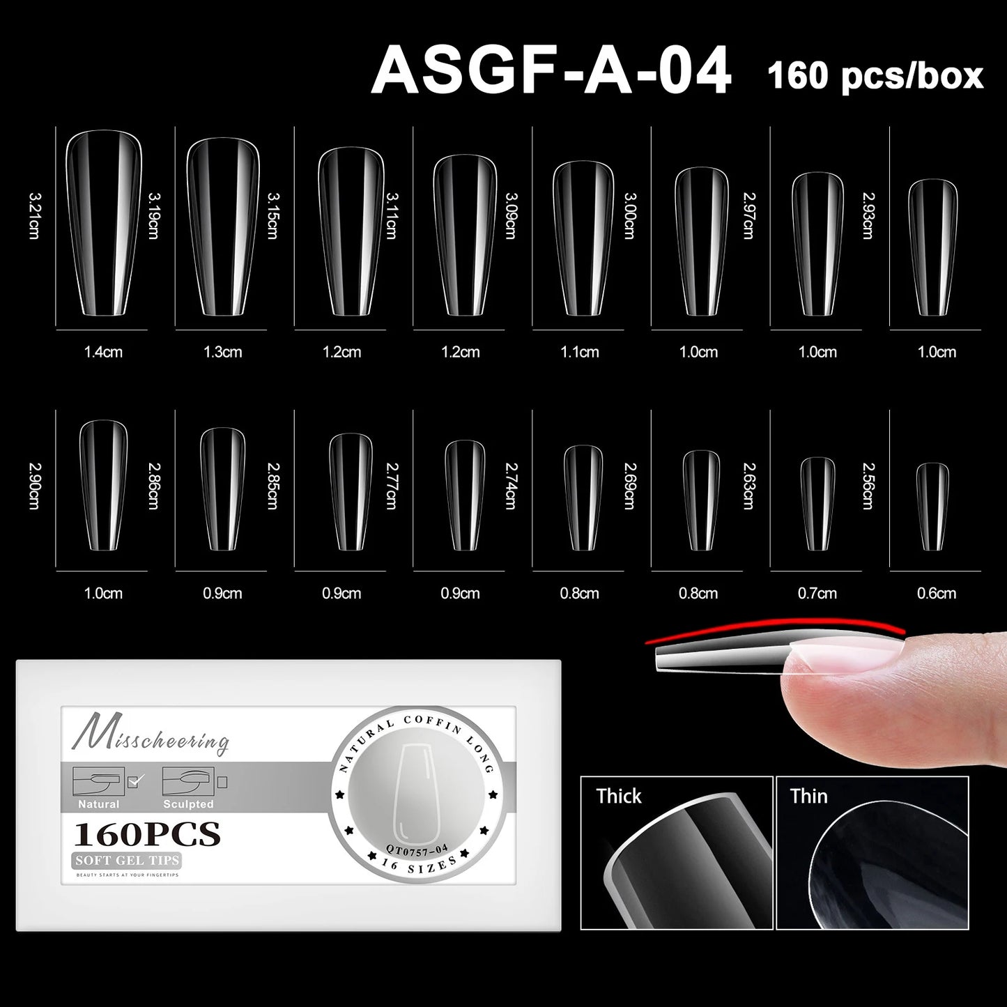 16 Sizes Curved Arch Full Cover False Nail Tips Soft Gel Press on French Almond Capsules Coffin Artificial Fake Nails Extension