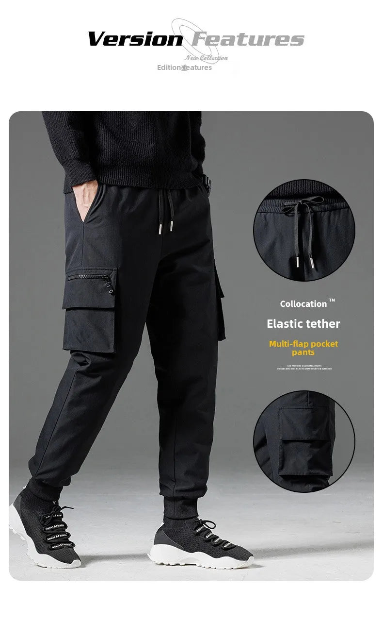 Winter Down Pants Men's Casual Waterproof Zipper Pocket Thick 90% Duck Down Cargo Pants Male Jogger Outdoor Warm Sports Pants.