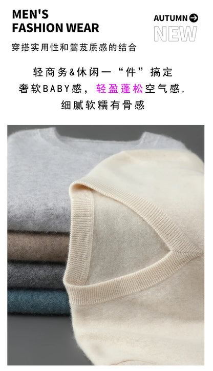 2025 Autumn Winter New Men's Wool Sweater Solid Color V-Neck Pullover Sweater Casual Loose Business Knit Plus Size Base Sweaters.