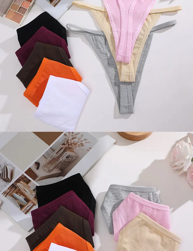 FINETOO 6PCS/Set Sexy Women Cotton G-String Underwear Low Waist Panties Girl T-back Panty Soft Thin Strap Femme Thong Lingerie