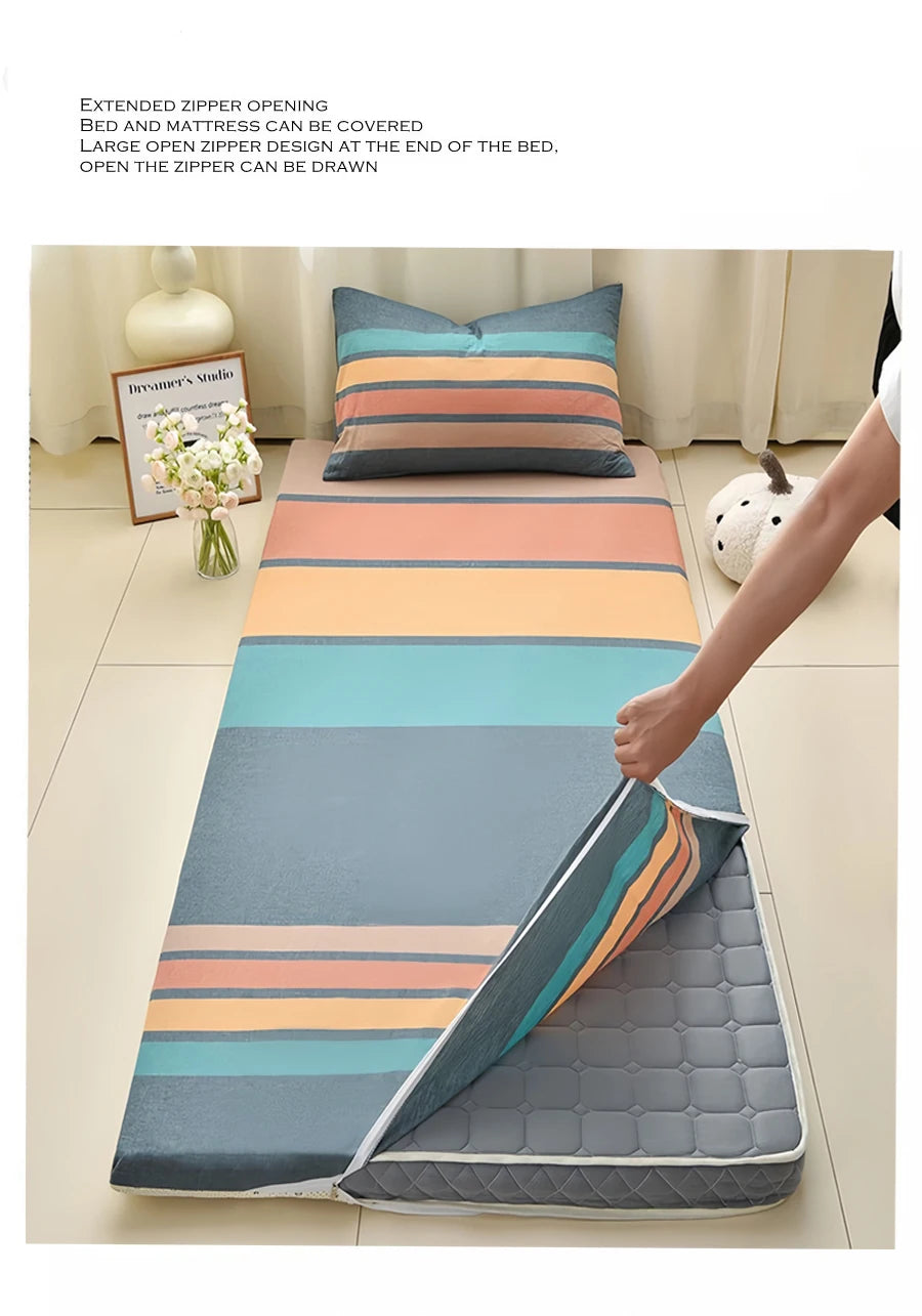 WOSTAR Geometric printed mattress protector cover with zipper fully enclosed single bed sheet pure cotton protection pad 90x190.