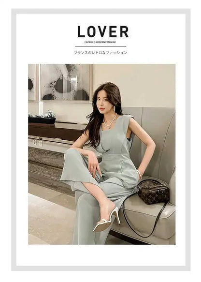 Slimming High Waist Wide Leg Pants Korean Style Fashionable Women's One-Piece Jumpsuit Summer New Arrival Simple Elegant.