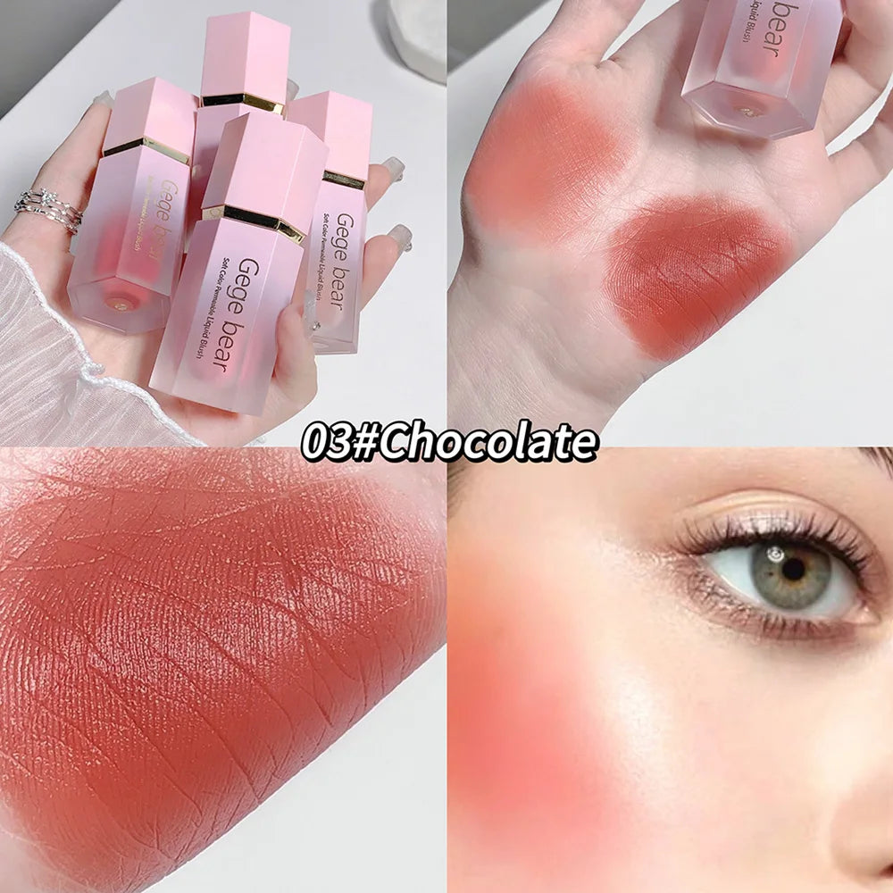 Gege Bear Liquid Blush Cream 6 Colors Smooth Velvet Matte Pink Blusher Natural Easy To Smudge.