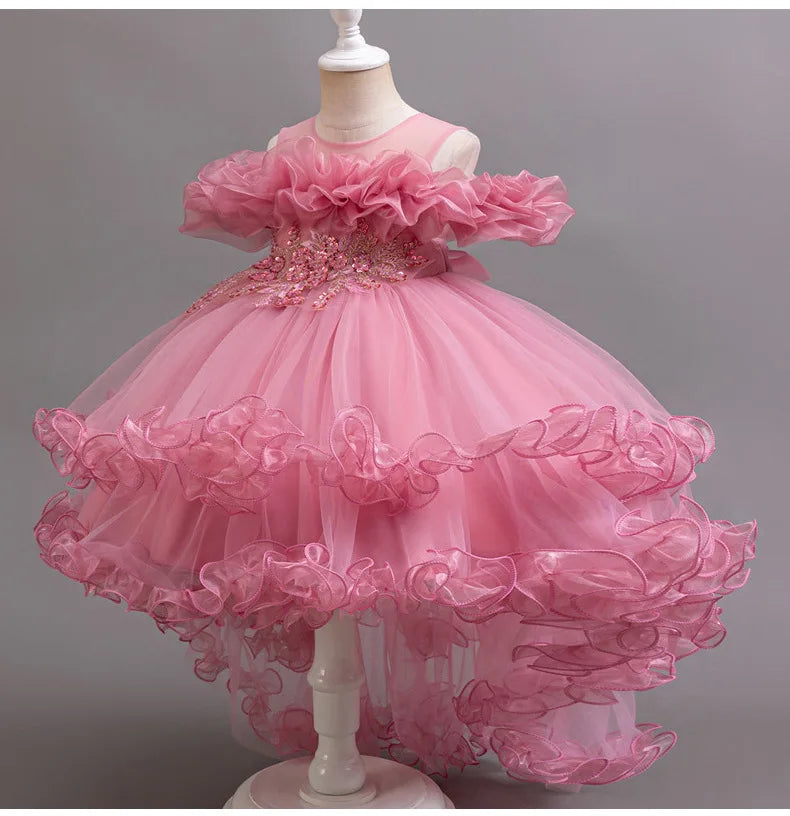 3-10 Jahre altes Mädchen Kinder schleppendes Kleid neues elegantes Mädchen Performance Puffrock Prinzessin Rock Blume Kinder Hochzeit Mädchen.
