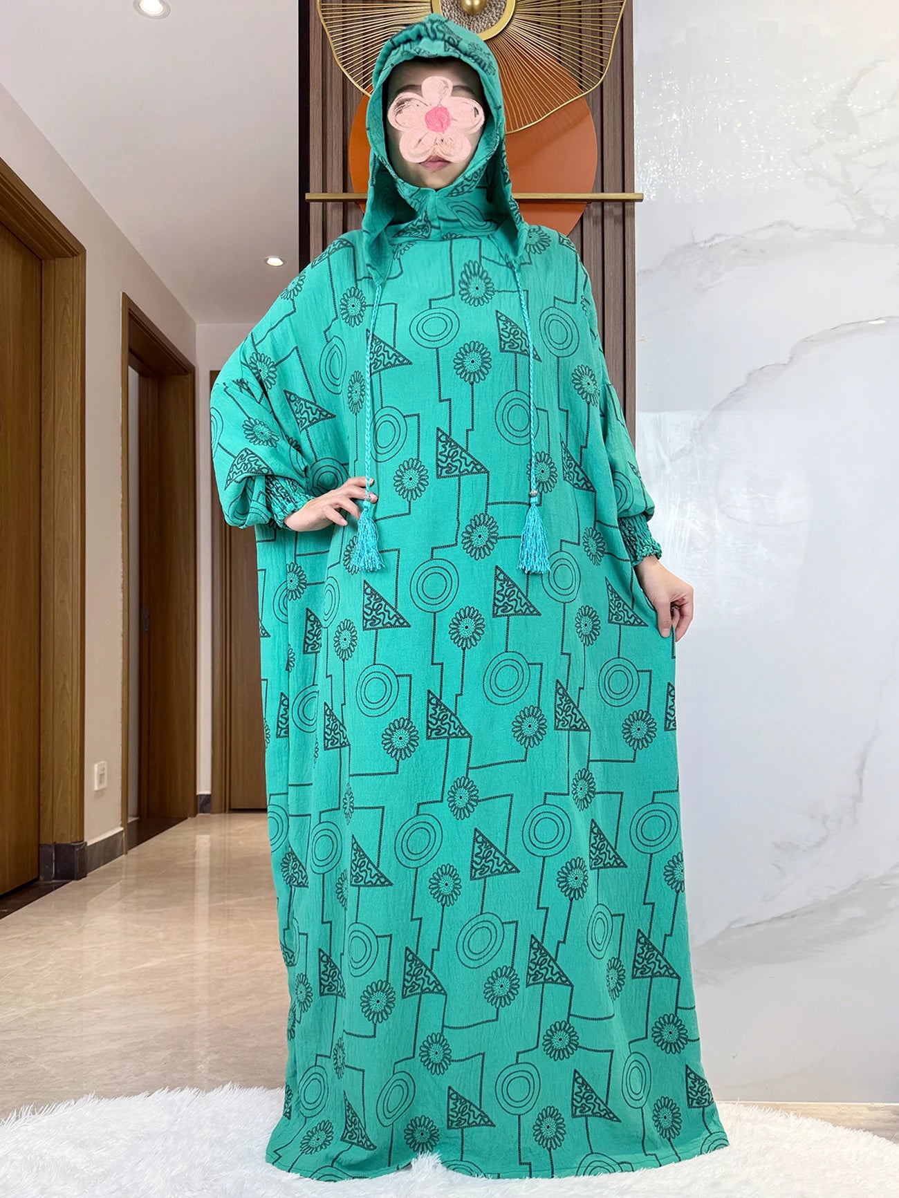 Promotion New Double Hat Women Abaya With Hooded Irregular Pattern Long Abaya Tassel Muslim Saudi Prayer Kaftan Oriental Robes.