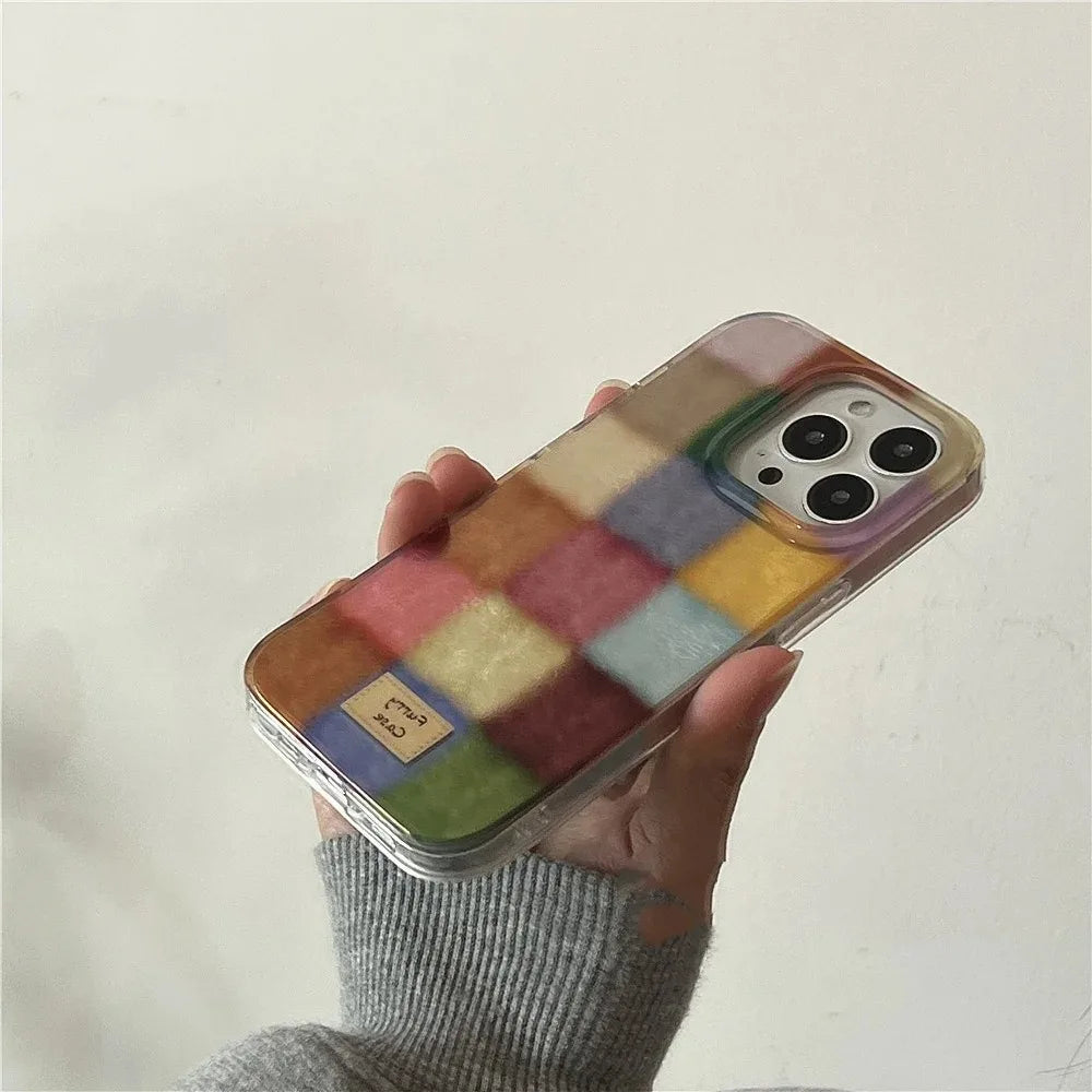 Cute Dopamine Color Block Match Plaid Clear Case For iPhone 17 16 15 14 13 12 11 Pro Max XS XR X 7 8 Plus Checkered Soft Cover.