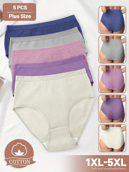 5-Pack Women's Mid-Rise Underwear - Plus Size Tummy Control & Butt Lifting Soft Breathable Cotton Panties, 5 Colors.