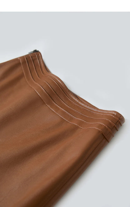 AMII Minimalist Elegant Commuter Environmentally Friendly PU Leather Skirt 2024 Winter New Women's Loose A-shaped Skirt 12444181