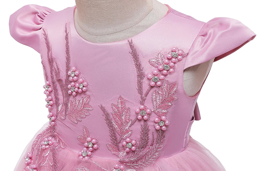 Rosa Mädchen bestickt Perlen Prinzessin Kleid für 3 bis 12 Jahre Mädchen Schwanz Party Kleid Kind Schule Performance-Kostüme.