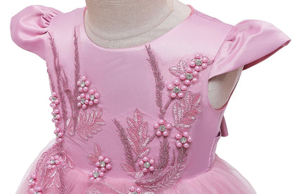 Rosa Mädchen bestickt Perlen Prinzessin Kleid für 3 bis 12 Jahre Mädchen Schwanz Party Kleid Kind Schule Performance-Kostüme.