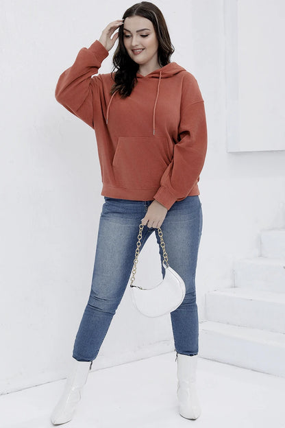 Gibsie Plus Size Frauen Hoodies Herbst Winter solide Kordel zug Kapuze Sweatshirts Känguru Tasche Fleece lässig Frauen Top.