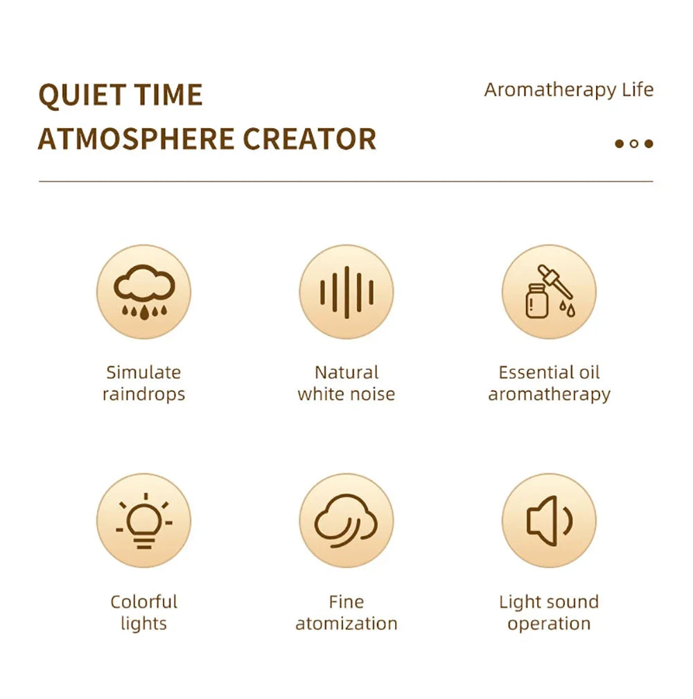 New Aroma Humidifier Raindrop Air Humidifier Colorful Atmosphere Light White Noise Music Essemtial Home Oil Fragrance Diffuser.