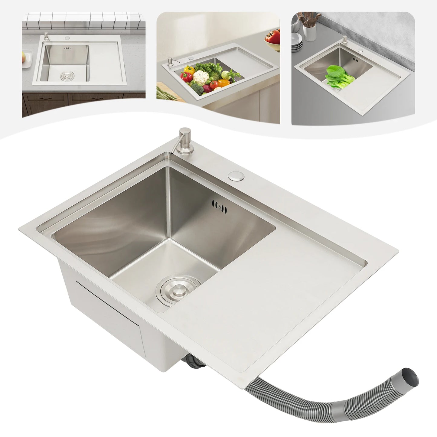 Spüle aus Edelstahl 304, großes Fassungsvermögen, verschleißfest, einfach zu installieren, für Restaurants/Wäsche/Geschäfte/Cafes