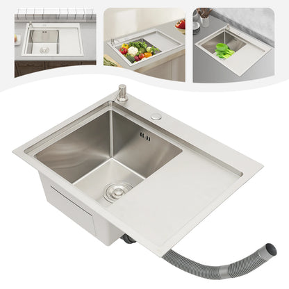 Spüle aus Edelstahl 304, großes Fassungsvermögen, verschleißfest, einfach zu installieren, für Restaurants/Wäsche/Geschäfte/Cafes