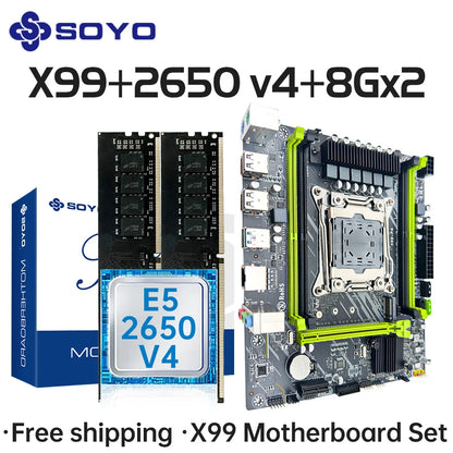 SOYO Motherboard Set Kit With LGA2011-3 Xeon E5 2650 V4 CPU DDR4 16GB (2*8GB) 2133MHZ Memory NVME M.2 SATA  Computer components.