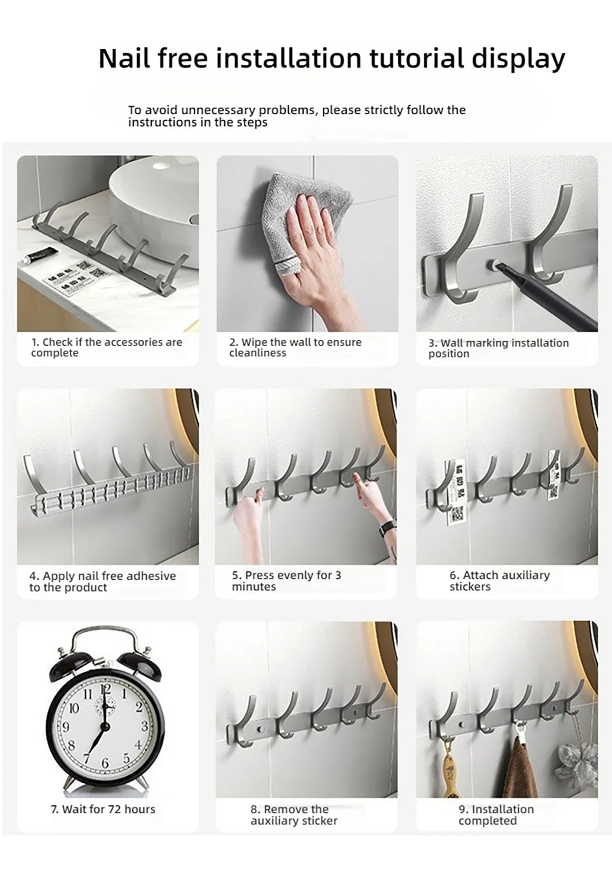 Space Aluminium-Badezimmerhaken hinter der Tür, hohllose Badezimmerhaken, Schlafzimmeraufbewahrung, Wandaufhängerhaken