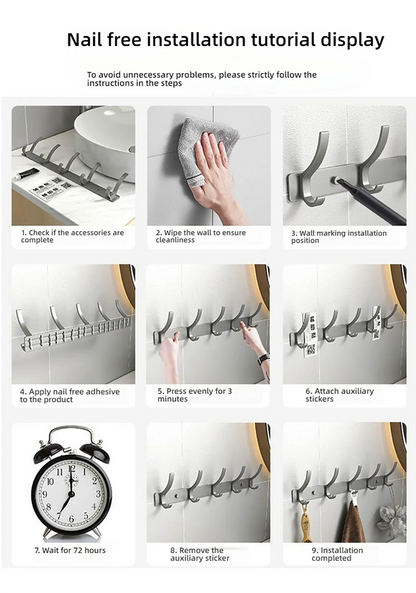 Space Aluminium-Badezimmerhaken hinter der Tür, hohllose Badezimmerhaken, Schlafzimmeraufbewahrung, Wandaufhängerhaken