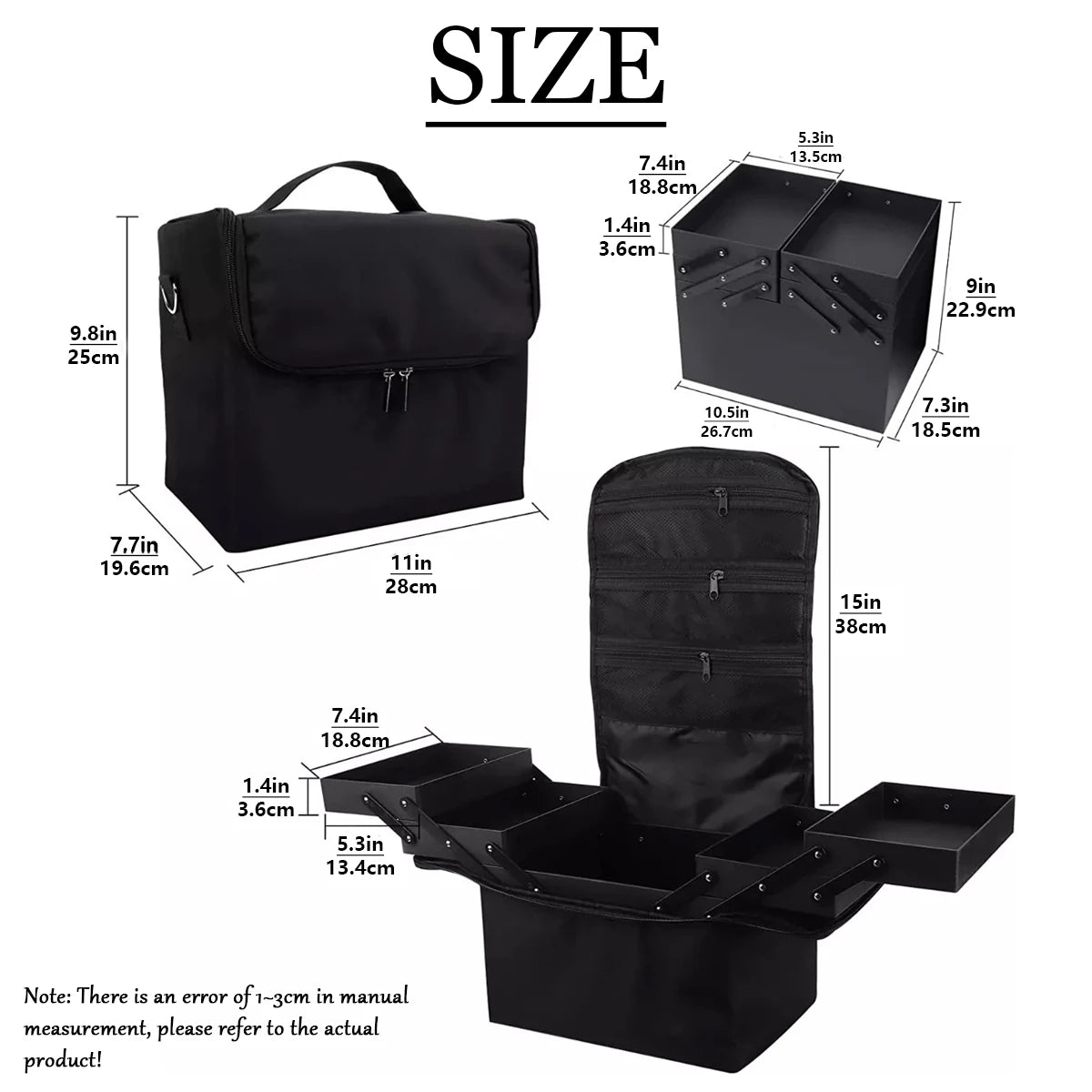 Folding Manicurist Toolbox Portable Cosmetic Bag Travel Makeup Case.