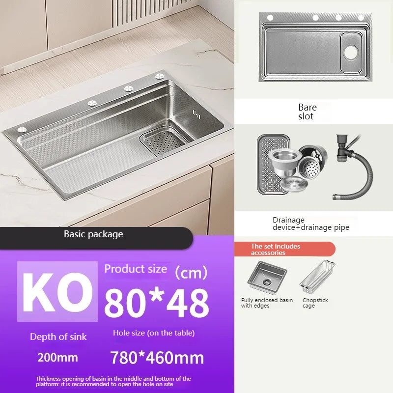 304 Stainless Steel Kitchen Sink Silver Large Single Slot  Multifunction Dishwashing Basin wash vegetables For Kitchen