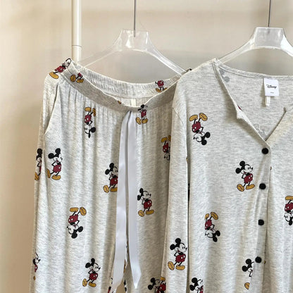 Cartoon Mickey Maus Pyjamas Frühling Herbst Langarm frauen Nachthemd Set Nette Hause Nachtwäsche V-ausschnitt Hause Kleidung.