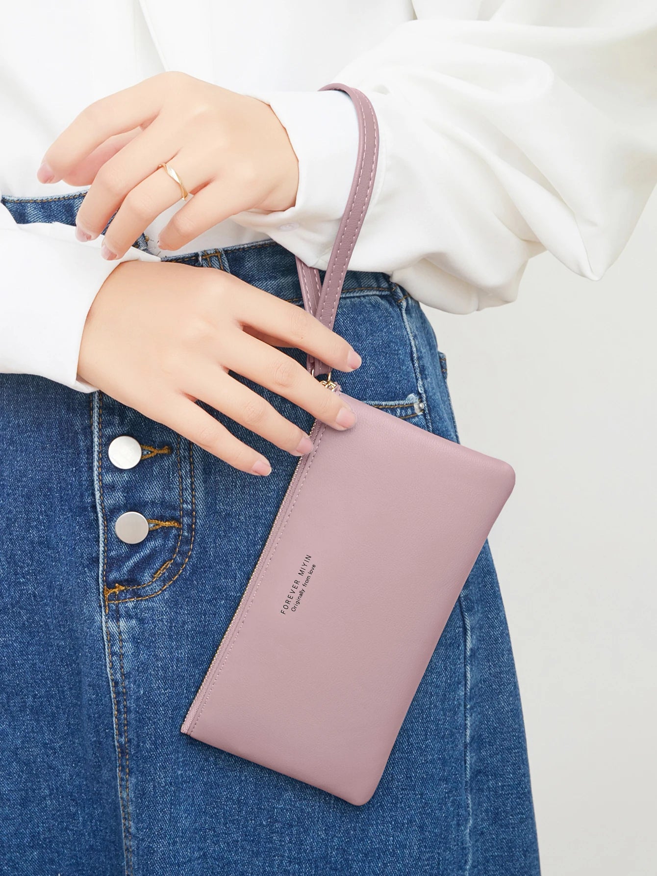 MIYIN Simple and Fashionable Women's Ultra Thin Long Wallet Solid Color PU Leather Zipper Wallet Large Capacity Portable Handbag.