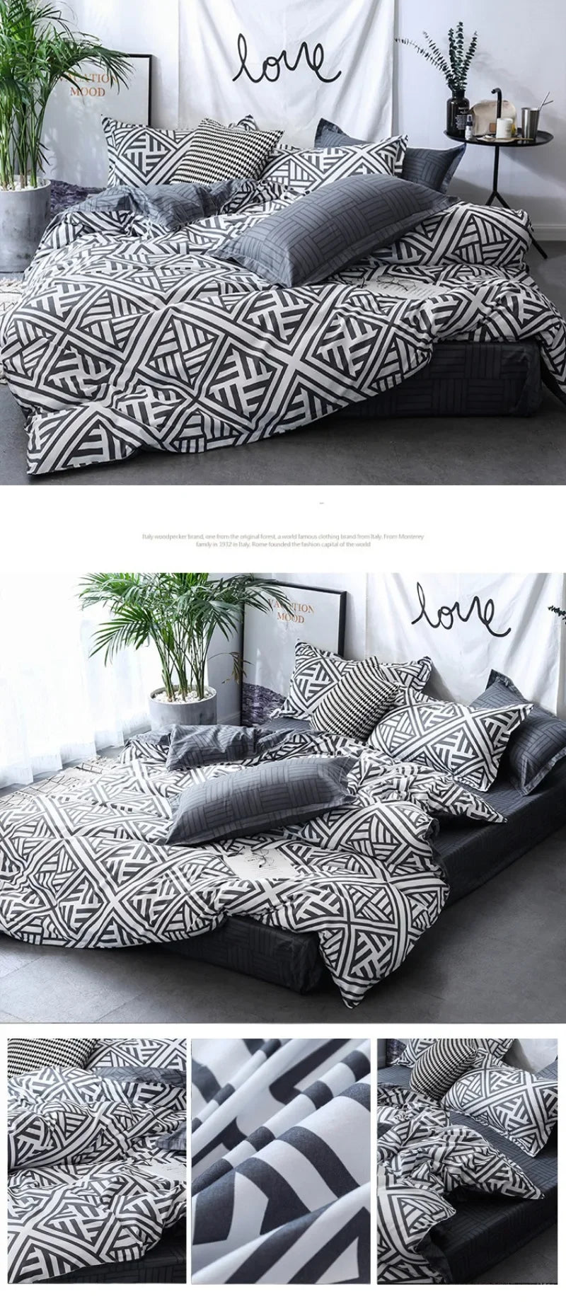 3pcs Couple Duvet Cover with Pillow Case Nordic Comforter Bedding Set Quilt Cover Queen/King Double or Single Bed.