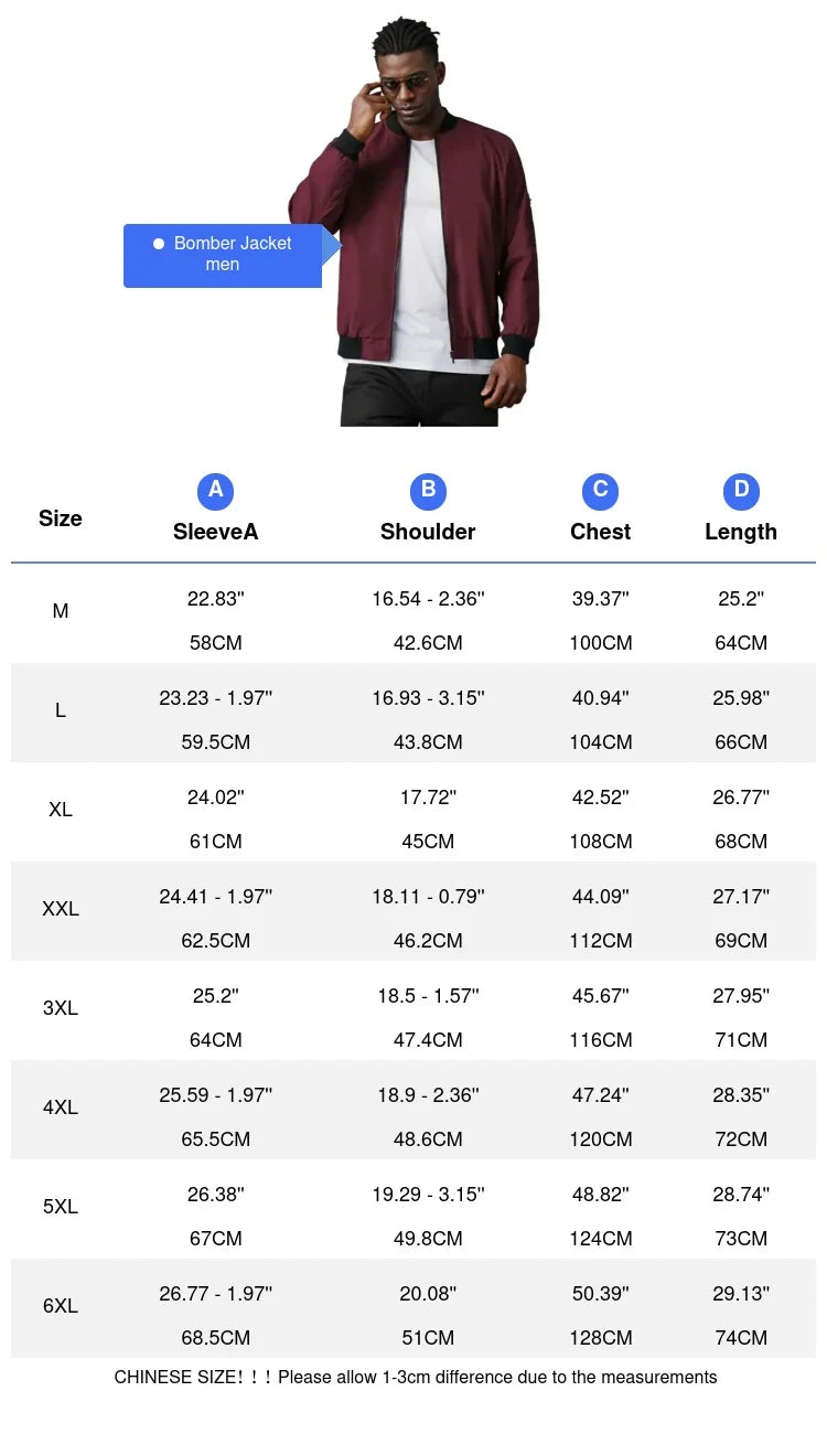 Spring Autumn Men's Bomber Jacket Casual Lightweight Jacket For Men Sports Windbreaker Zip Up Coat with Pockets Clothing.