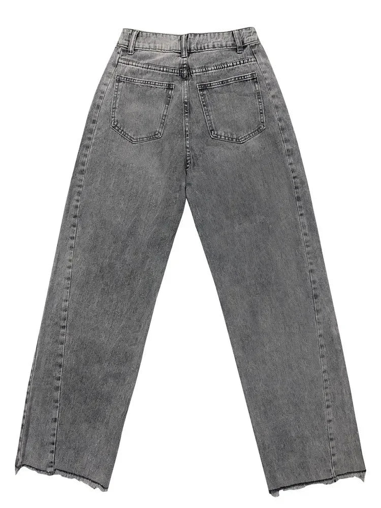 High Waist Wide Leg Denim Jeans Women's Spring 2025 Design Sensation Elegant No Stretch Comfortable Fit Female Fashionable.