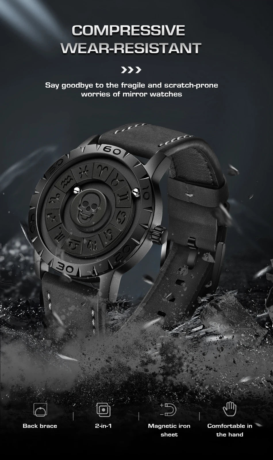 LIGE FOXBOX Unique Design Quartz Man Watch Simple Fashion Leather Belt Casual Sports Magnetic Srolling Beads Skull Men's Watches.