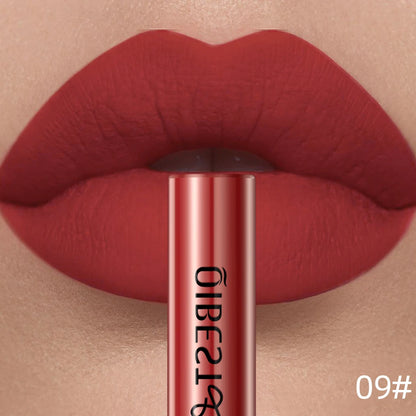 QIBEST Sexy Red Matte Lip Gloss Long Lasting Velvet Liquid Lipstick Lip Makeup Women Beauty Nonstick Cup Waterproof Lipgloss Hot